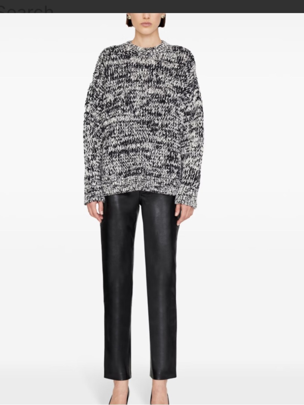 Anine Bing Sydney Black & White Marled Crewneck Sweater size s